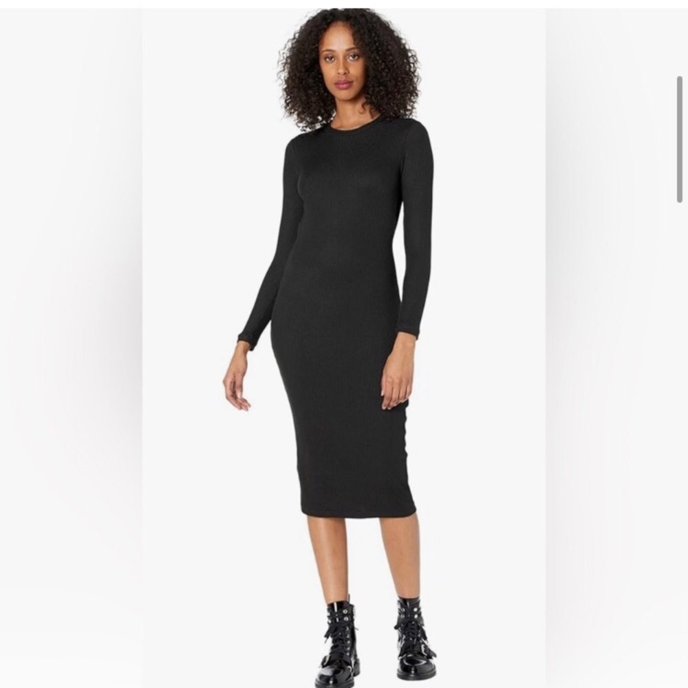 AllSaints Molly Black Long Open Back Ribbed Midi Dress UK 12 US 8